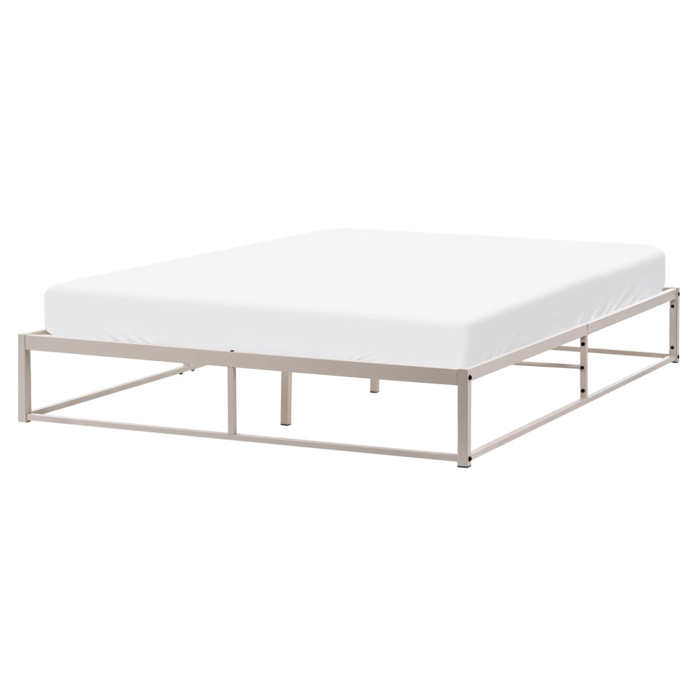Letto matrimoniale con struttura in metallo, a doghe doppie integrate, senza testiera 160 x 200 cm beige chiaro stile moderno industriale