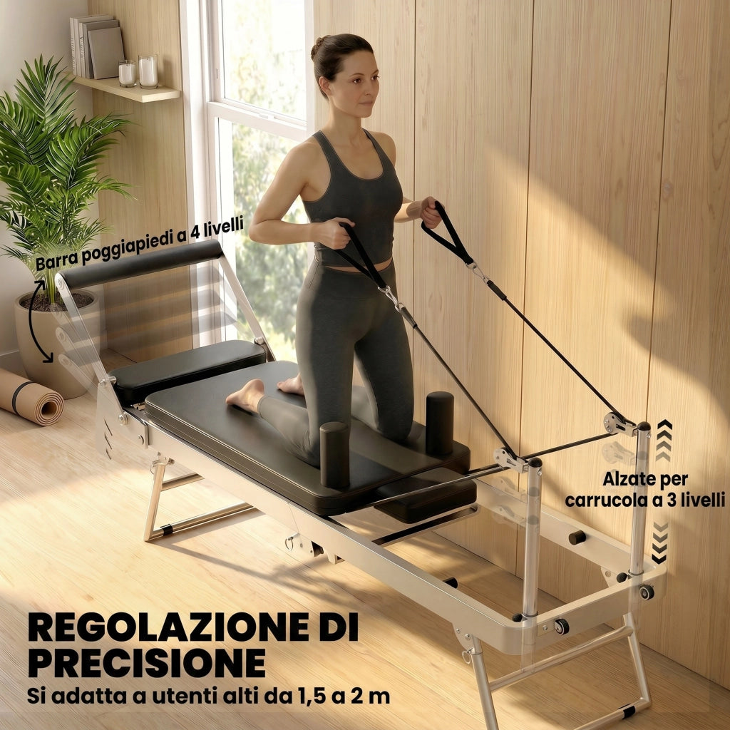 Reformer Pilates Pieghevole per Casa con 2 Bande Elastiche