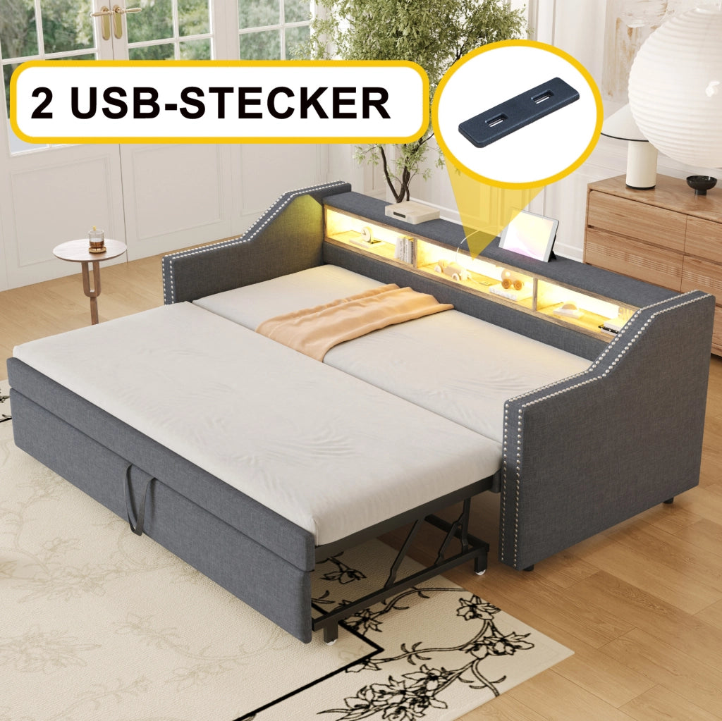 Divano letto estraibile 90/180x190 cm con LED e USB