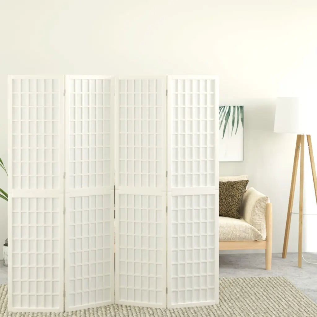 Divisorio Ambienti | Divider per stanze | Paravento Pieghevole 4 Pannelli Stile Giapponese 160x170 Bianco