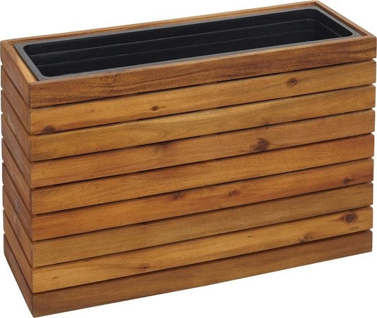 Piantagione MCW-L21, vaso per fiori con cassetta elevata, quadrato 41x63x23cm per esterno in legno di acacia, certificato MVG, marrone
