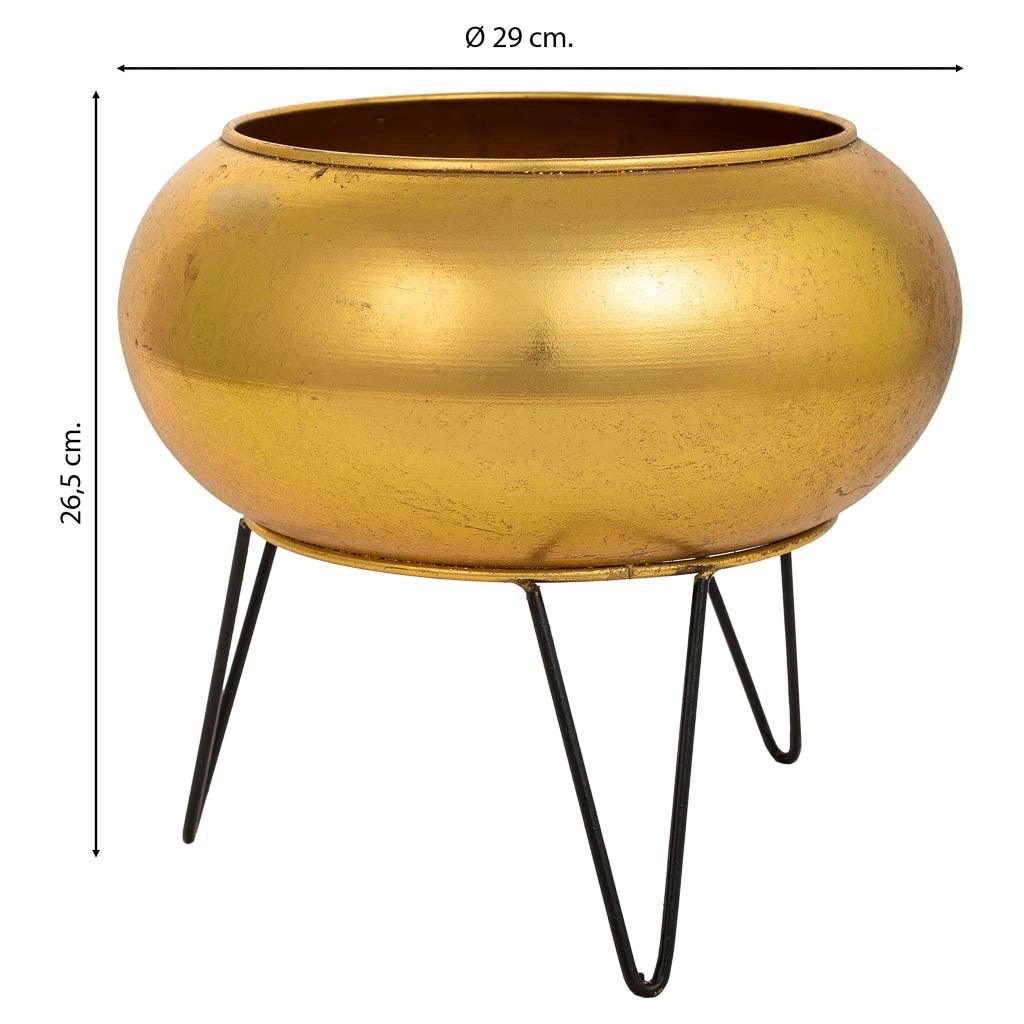 Fioriera con supporto in metallo dorato 29x29x26,5h
