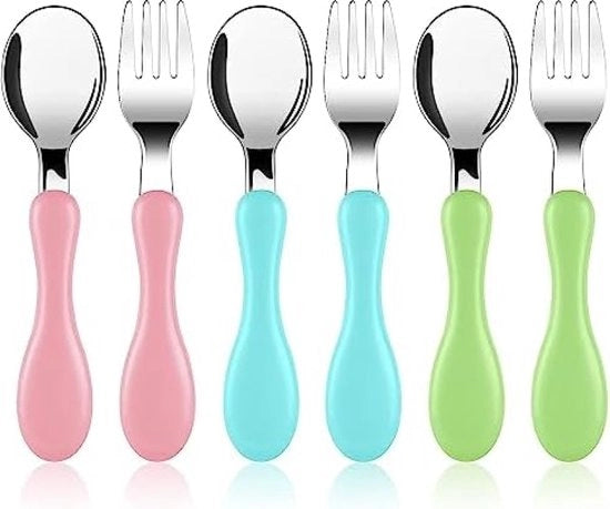 Set di posate in acciaio inossidabile per bambini, 6 pezzi, set di posate per bambini, facile da tenere, acciaio inossidabile per bambini, ideale per primi utensili da tavola