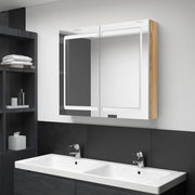 Armadietto Bagno con Specchio e LED-Mobile bagno con specchio Bianco e Rovere 80x12x68 cm