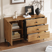Credenza Moderna Legno e Nero Mobile Buffet 120 cm con 3 Cassetti e Anta