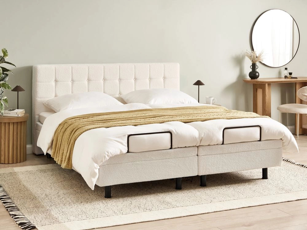 Letto matrimoniale Tessuto bouclè bianco sporco Elettrico Regolabile 180 x 200 cm stile moderno