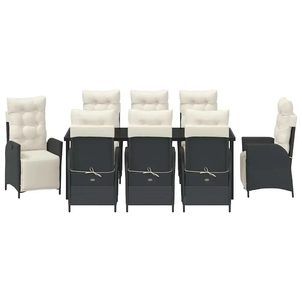 Set da Pranzo per Giardino con cuscino 9 pcs Nero polyrattan 3380532
