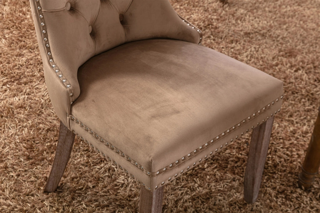 Sedie da Pranzo Imbottite in Velluto con Gambe in Legno ¨C MINIMAL ¨C Set 2 Pezzi, Beige