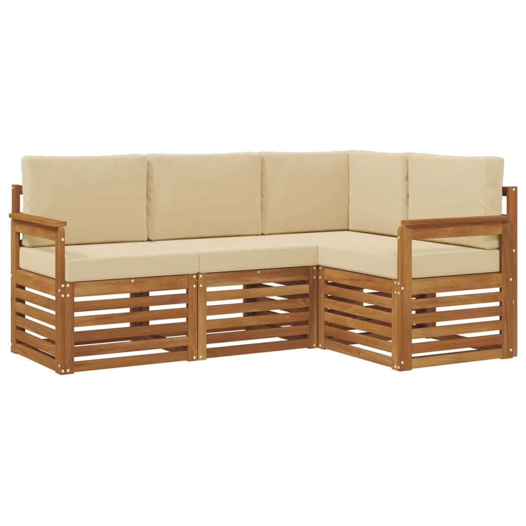 Set divani 4 pcs Naturale e Beige Legno di Acacia Massello 3374718