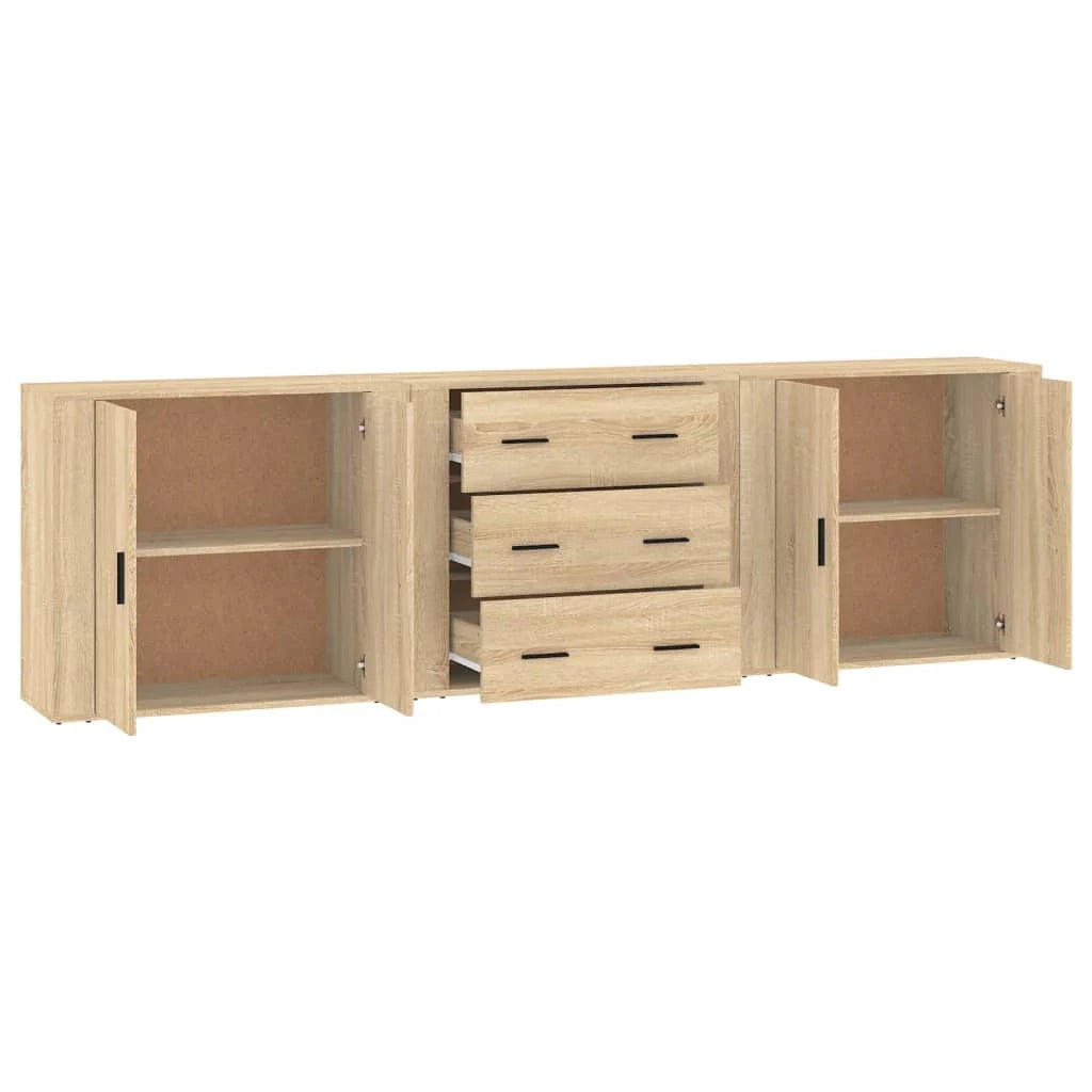 Buffet credenza cassettiera armadio mobile contenitore organizer per cucina soggiorno salotti 3 pezzi legno ingegnerizzato Sonoma marrone 02_0037106