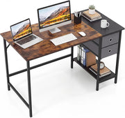 Scrivania per Computer, 120 x 60 x 75 cm, Scrivania Ufficio con 2 Cassetti e Ripiano, Tavolo Postazione di Lavoro, Studio e Lettura, Scrittoio Salvasapzio in Legno e Metallo (Marrone)