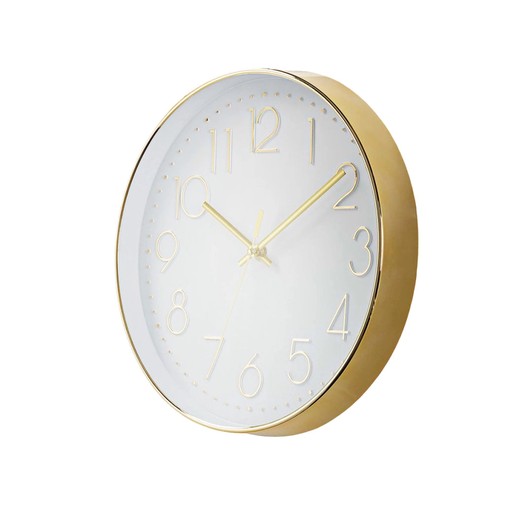 Orologio da Parete Rotondo 30cm con Grandi Numeri e Movimento al Quarzo Preciso Bianco / Dorato Nedis