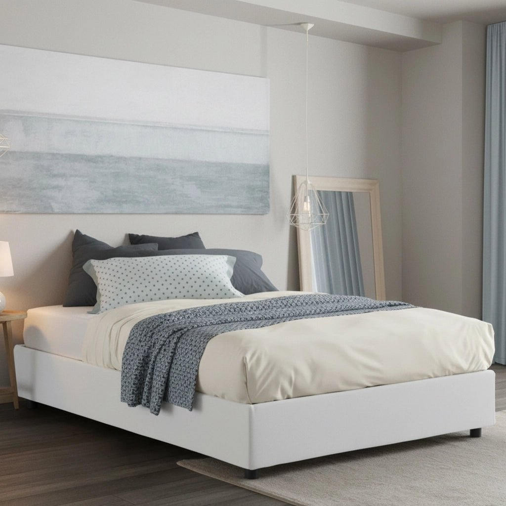 Letto Matrimoniale Alaska, Letto Matrimoniale Sfoderabile Made in Italy, Bianco