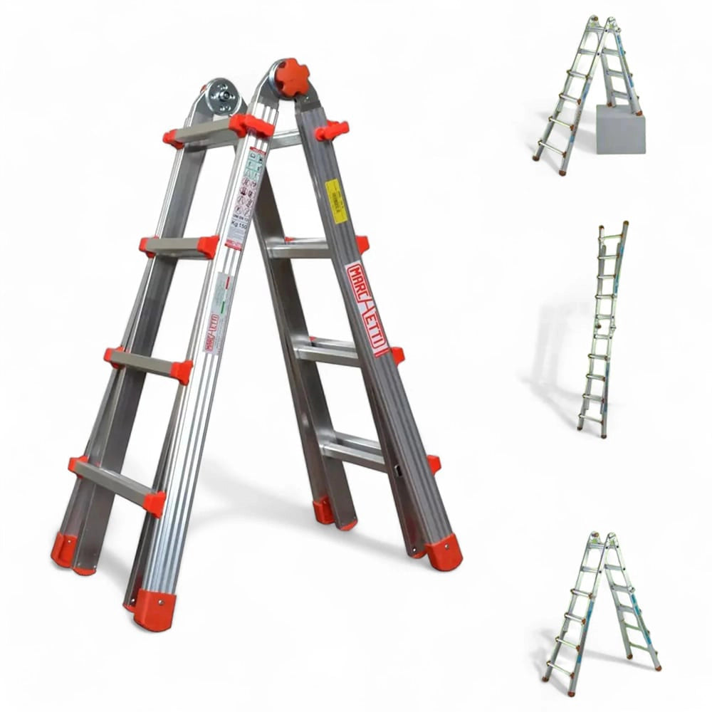 SCALA ALLUMINIO TELESCOPICA MULTIFUNZIONE GRADINI 6+6 SQUADRA PIU' 150KG MARCHETTI