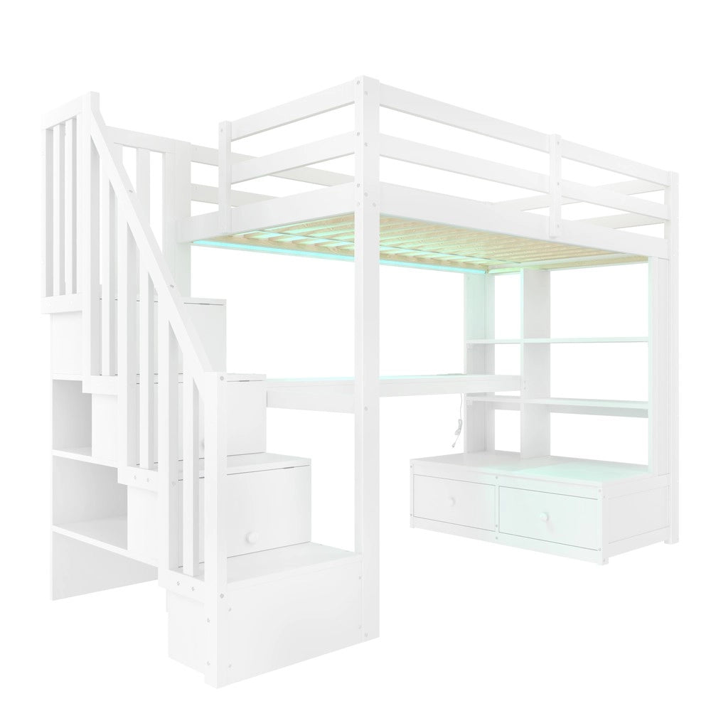 Letto a Soppalco con Scrivania e Cassetti ¨C MINIMAL ¨C 90x200, Bianco
