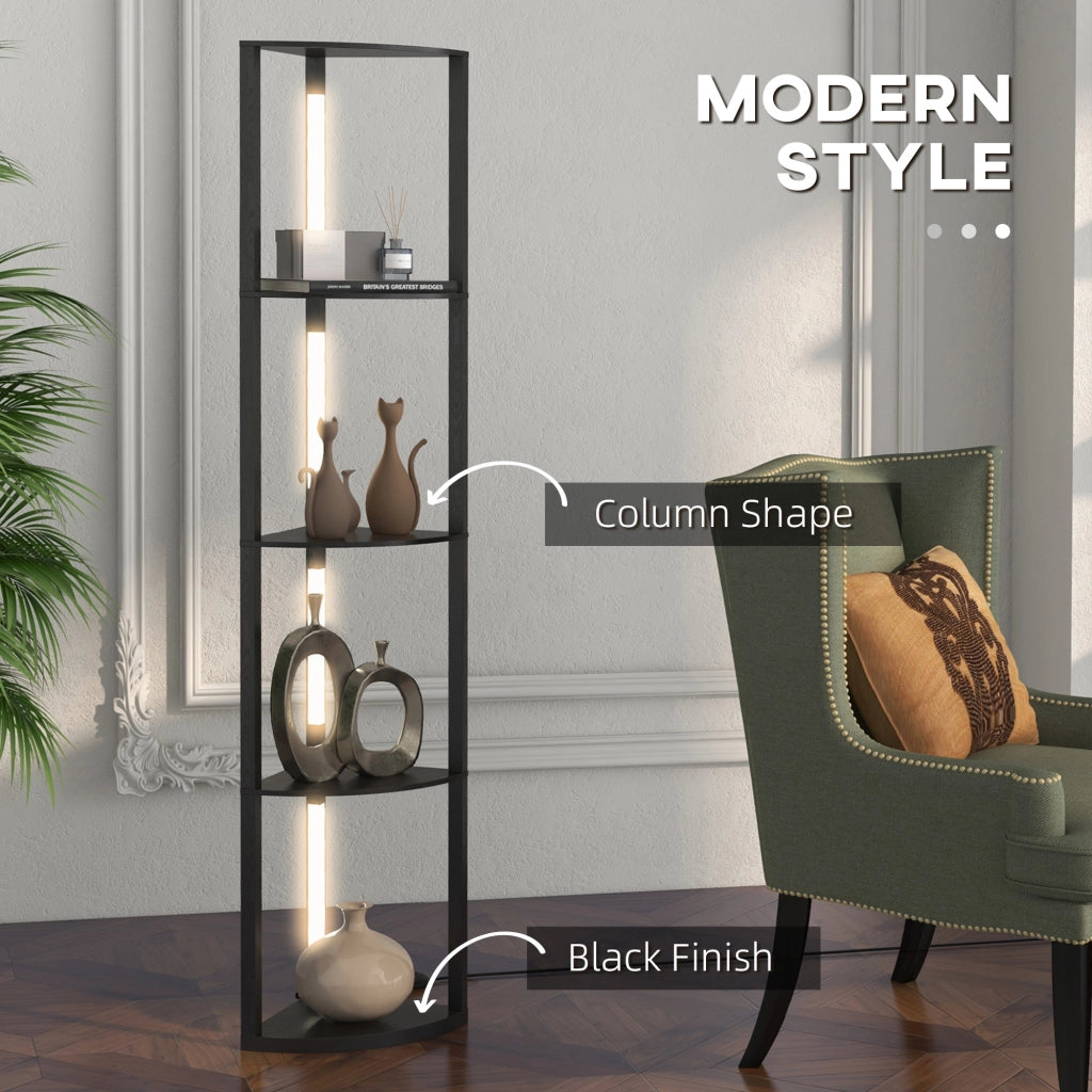 EasyComfort Lampada da Terra a Colonna in MDF con 4 Ripiani e Illuminazione a LED da 3000K, 41x29.5x163.5 cm, Nero