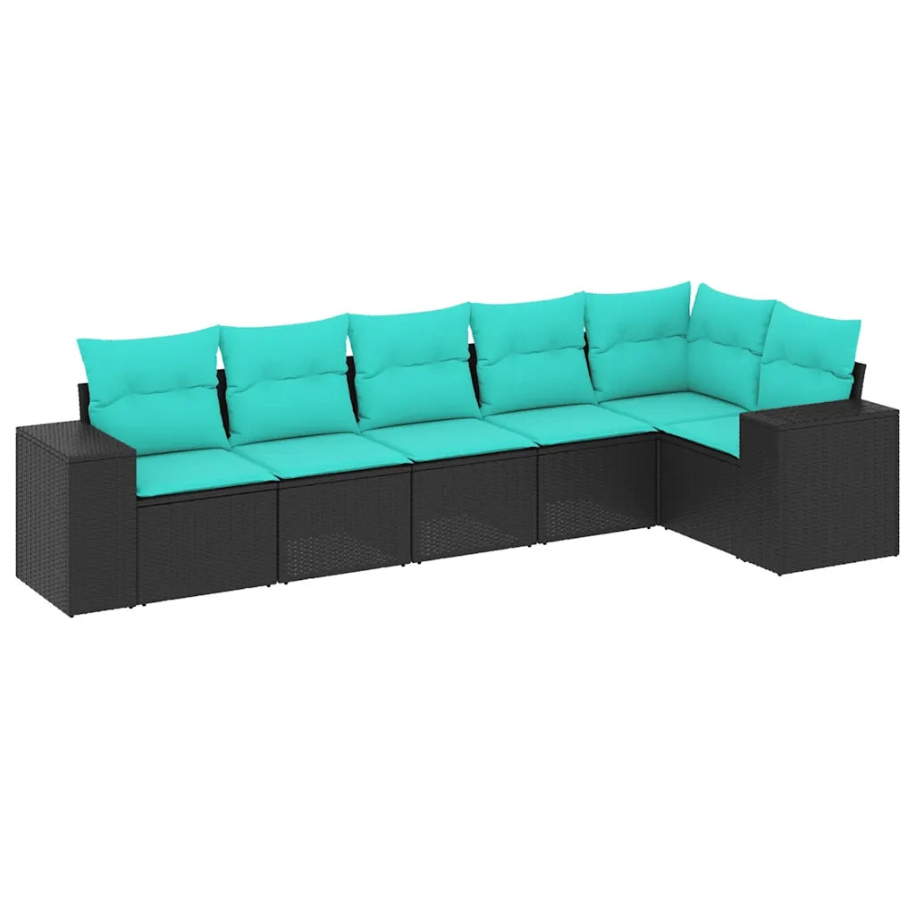 Set Divani da Giardino 6 pz con Cuscini Nero in Polyrattan 3222586