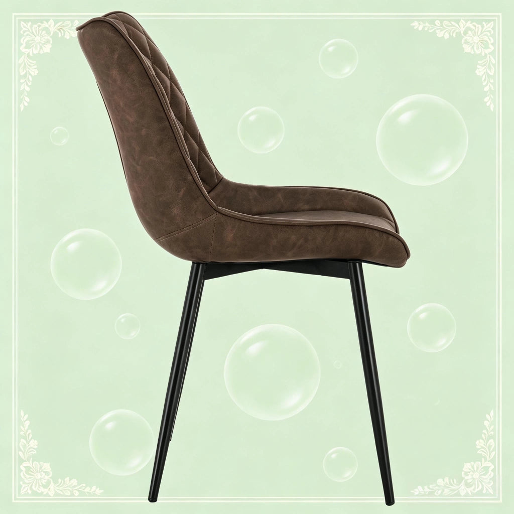 Set di 2 sedie da pranzo in similpelle marrone con gambe in metallo, design ergonomico