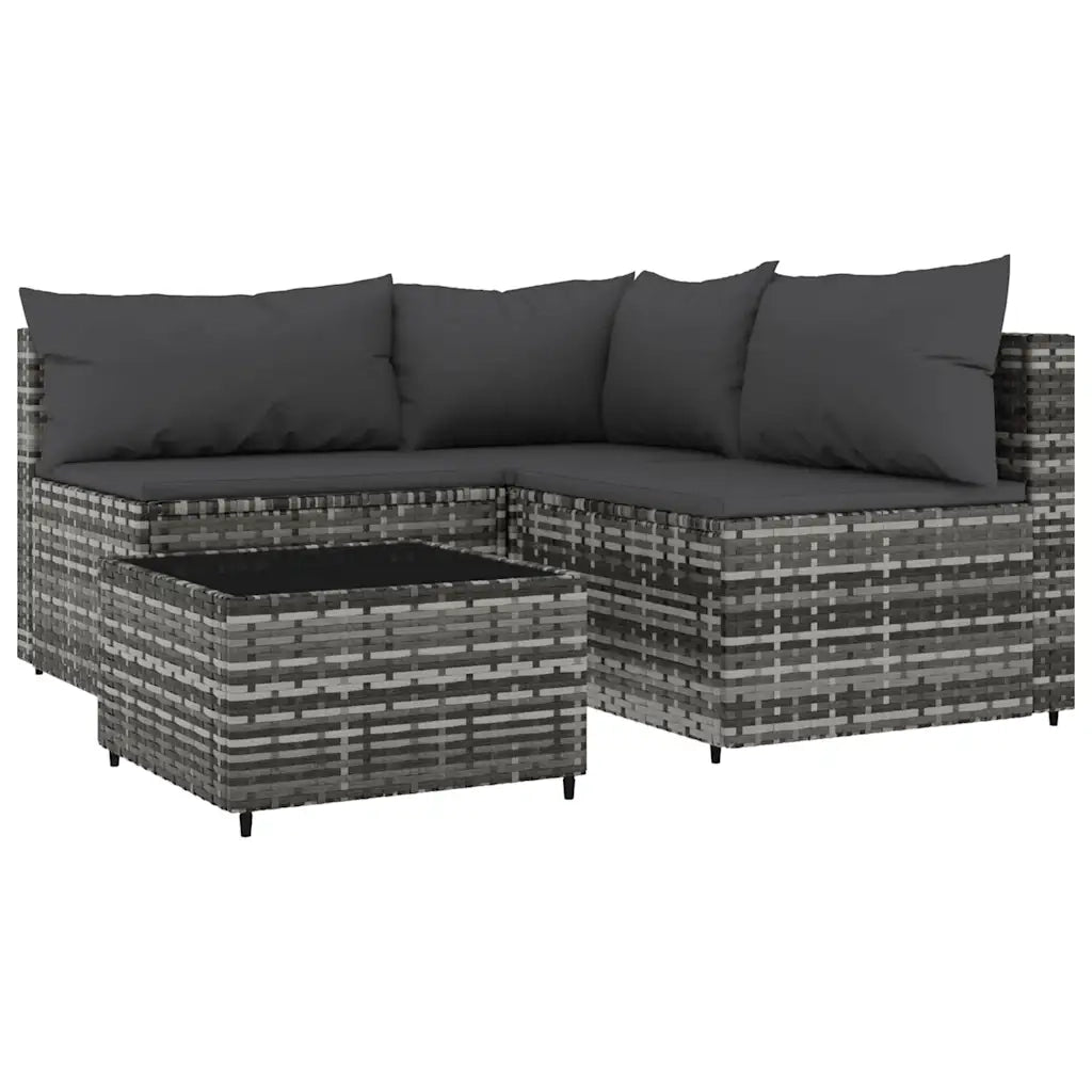 Set Divani da Giardino 4 pz con Cuscini in Polyrattan Grigiocod mxl 106087