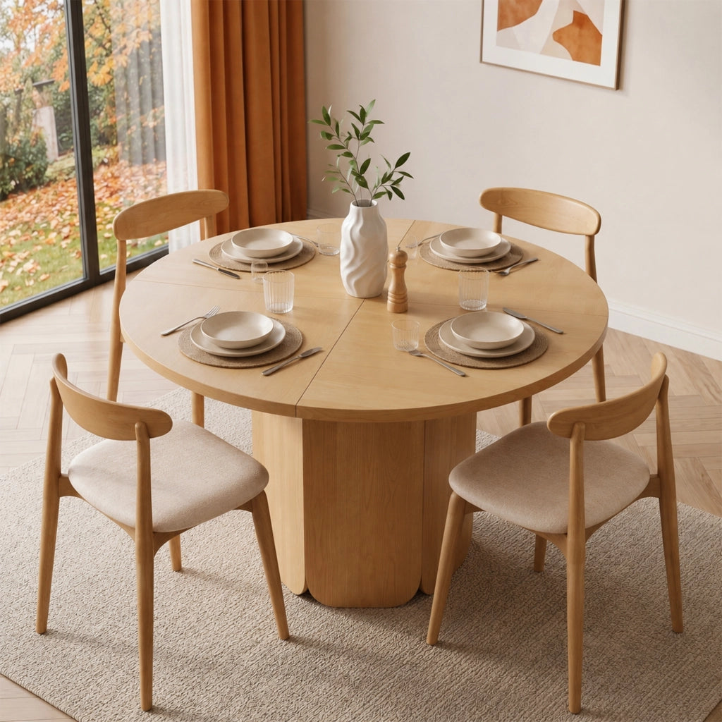 Tavolo da pranzo rotondo 120 cm in MDF effetto rovere, per 4-6 persone, design scandinavo
