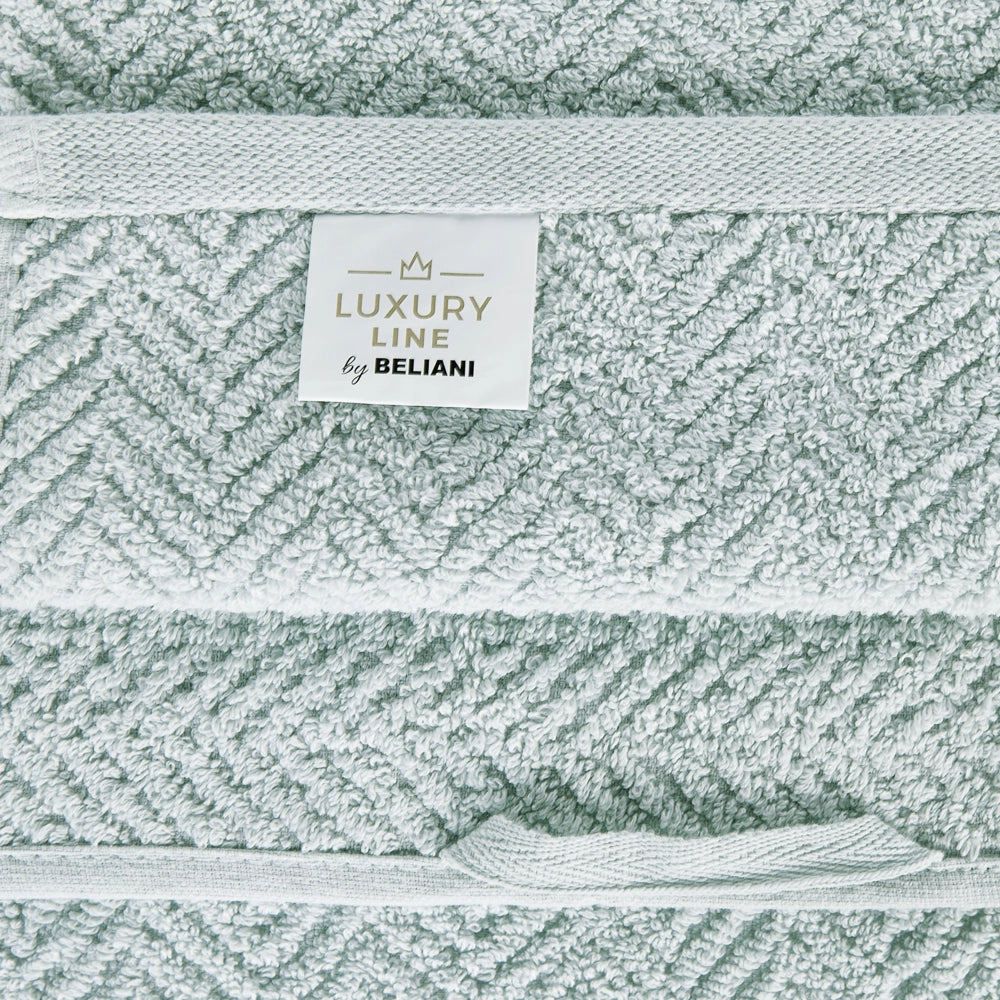 Set di 9 asciugamani in morbido cotone verde menta con motivo a spina di pesce stile varie dimensioni classico ospiti bagno