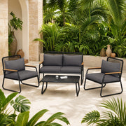Set lounge da giardino 4 posti con tavolino; struttura in ferro zincato; nero