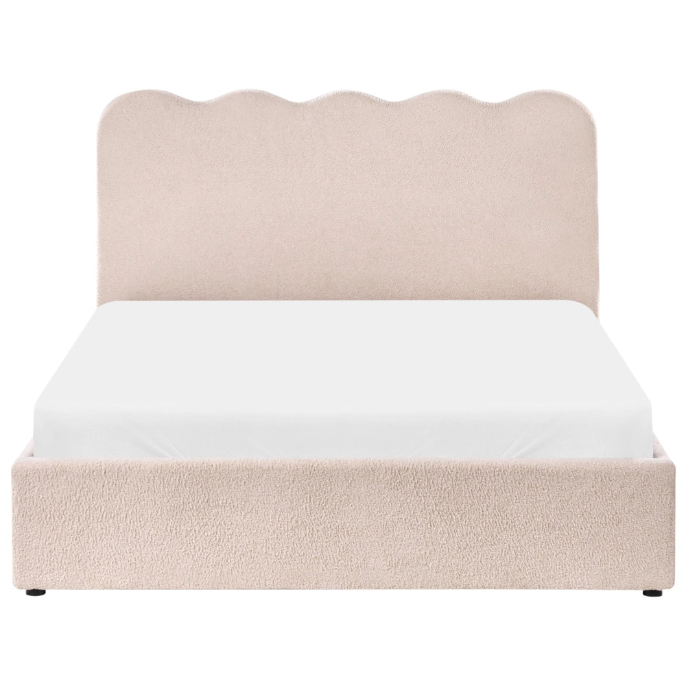 Letto in bouclé imbottito color beige 140 x 200 cm contenitore elevabile con testiera e rete a doghe