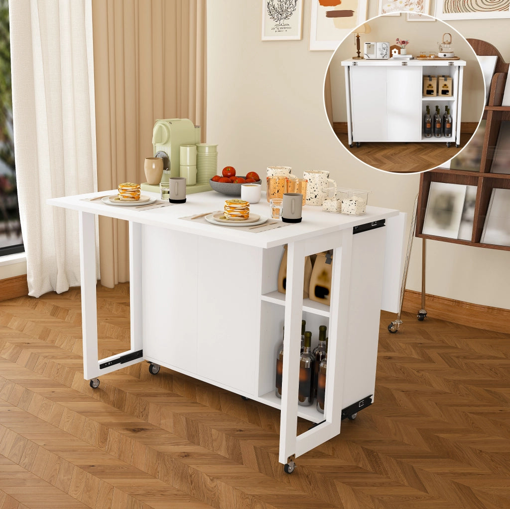 Tavolo pieghevole multifunzione bianco 105 x 100 cm in MDF con ruote bloccabili