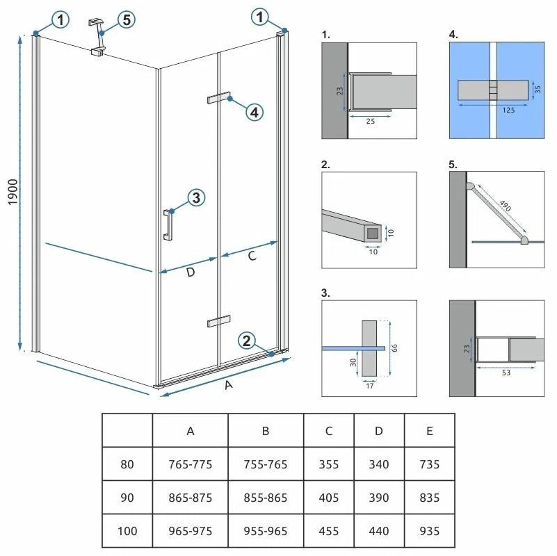 Cabina Doccia Rea Molier Chrom 80x90