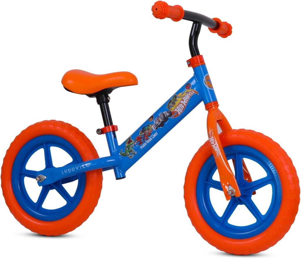 Bicicletta Senza Pedali Balance Bike per Bambini 10 Pollici 80x40x60 cm Sellino e Manubrio Regolabili Hot Wheels Blu e
