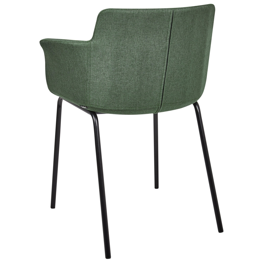 Set di 2 sedie da pranzo con rivestimento in poliestere verde e gambe in metallo nere stile moderno