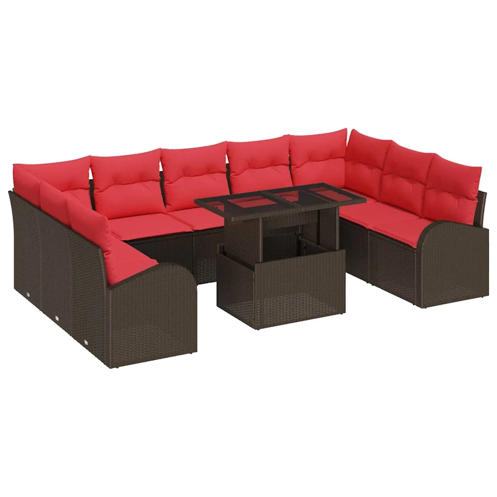 Set Divano da Giardino con cuscino 10 pcs Marrone polyrattan