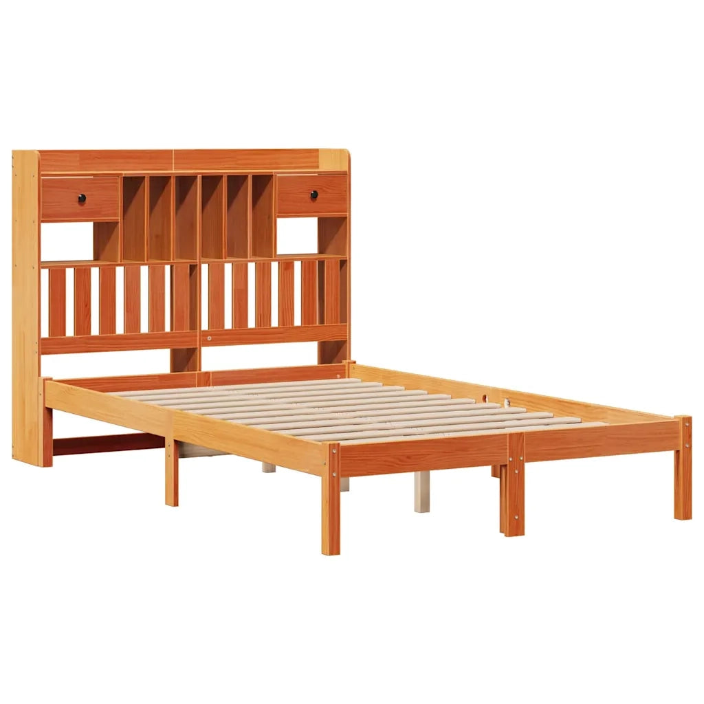 Letto Libreria senza Materasso Marrone Cera 135x190 cm in Pino 3321639