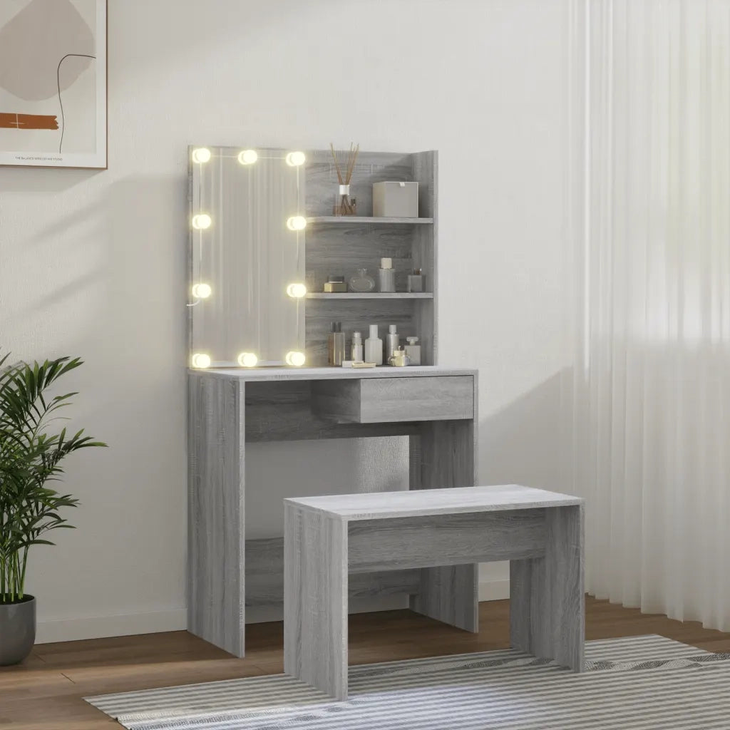 Set Tavolo da Toeletta con LED Grigio Sonoma Legno Multistrato 3114113