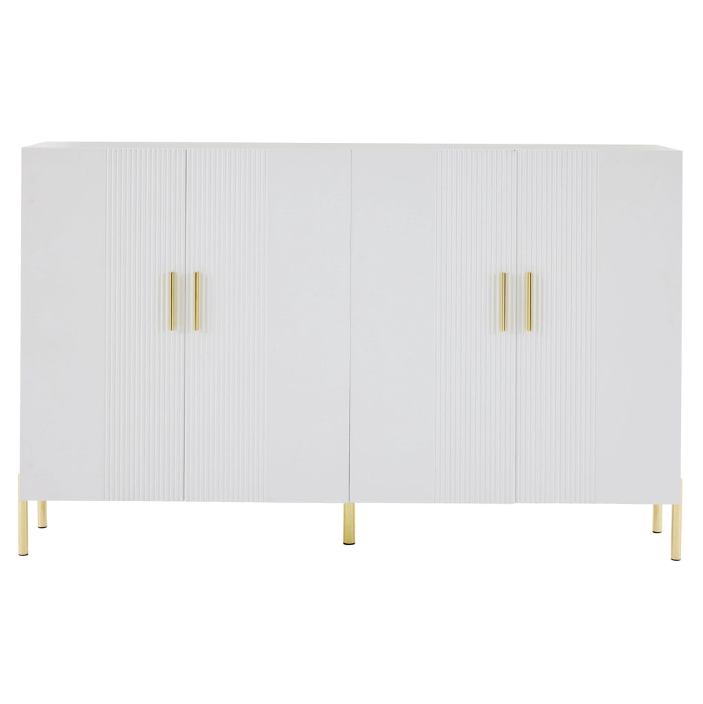Armadio multiuso bianco opaco con dettagli oro, 4 ante, 160x35x100 cm