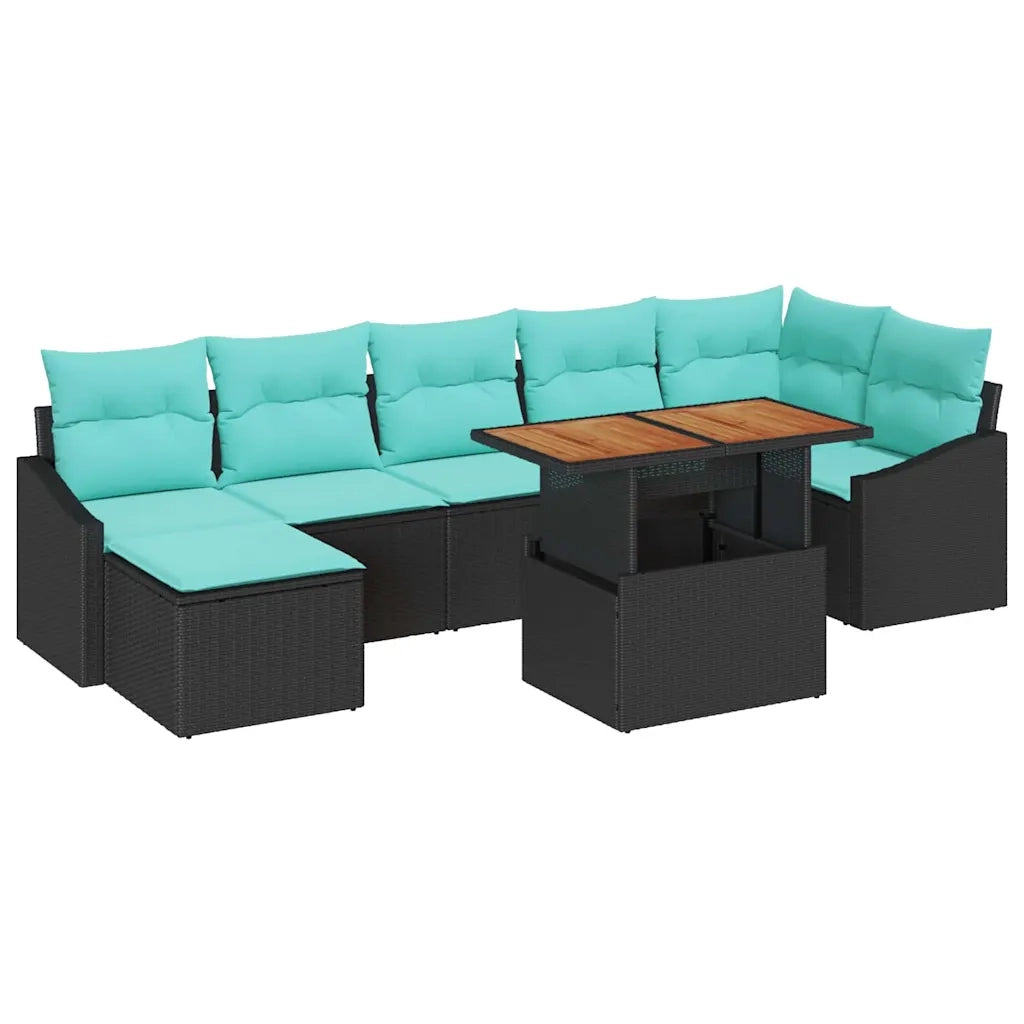 Set Divano da Giardino con cuscino 8 pcs Nero e Verde acqua