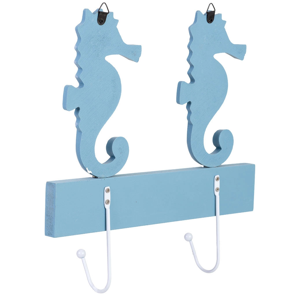 Appendiabiti da parete in legno con 2 ganci, blu, 27x5x26 cm