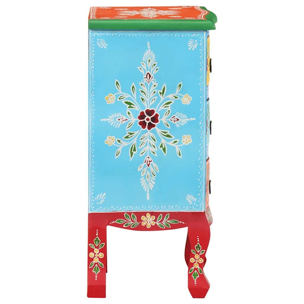 Comodino Dipinto a Mano 40x30x60 cm in Legno Massello di Mango