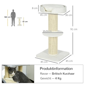 Albero per gatti 91 cm con piattaforme e cuccia, crema