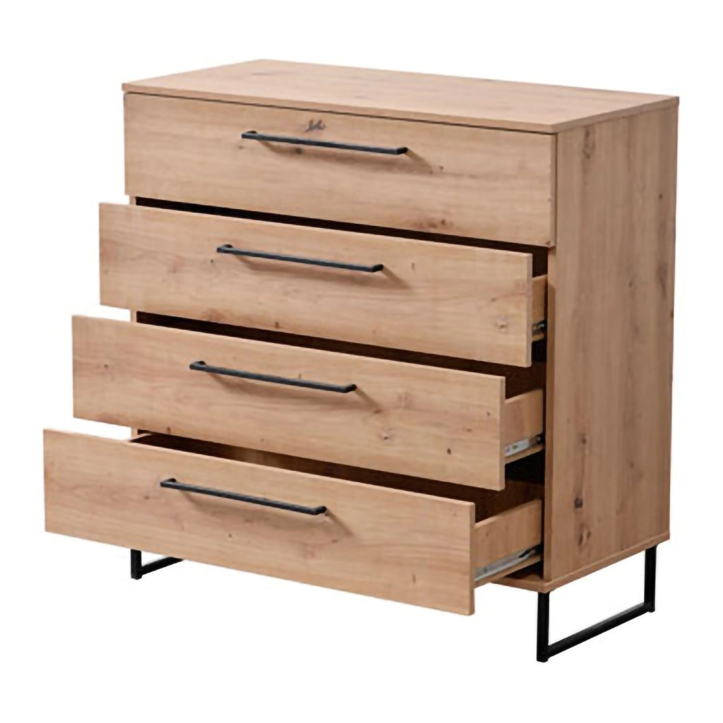 Porzio, Cassettiera 4 Cassetti, 91.5x42x95h cm Marrone Rovere Nodi