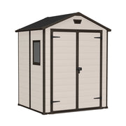 Manor 6x5 - Casetta da Giardino 185x226x152 cm 2 Ante per deposito attrezzi finitura effetto legno graffiato in Resina Beige