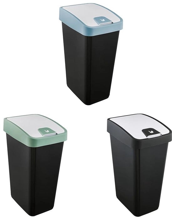 Set di contenitori per rifiuti Premium da 3, con chiusura magnetica, 45 l, con coperchio scorrevole, Blu Nordic + Verde Nordic + Grigio Grafite
