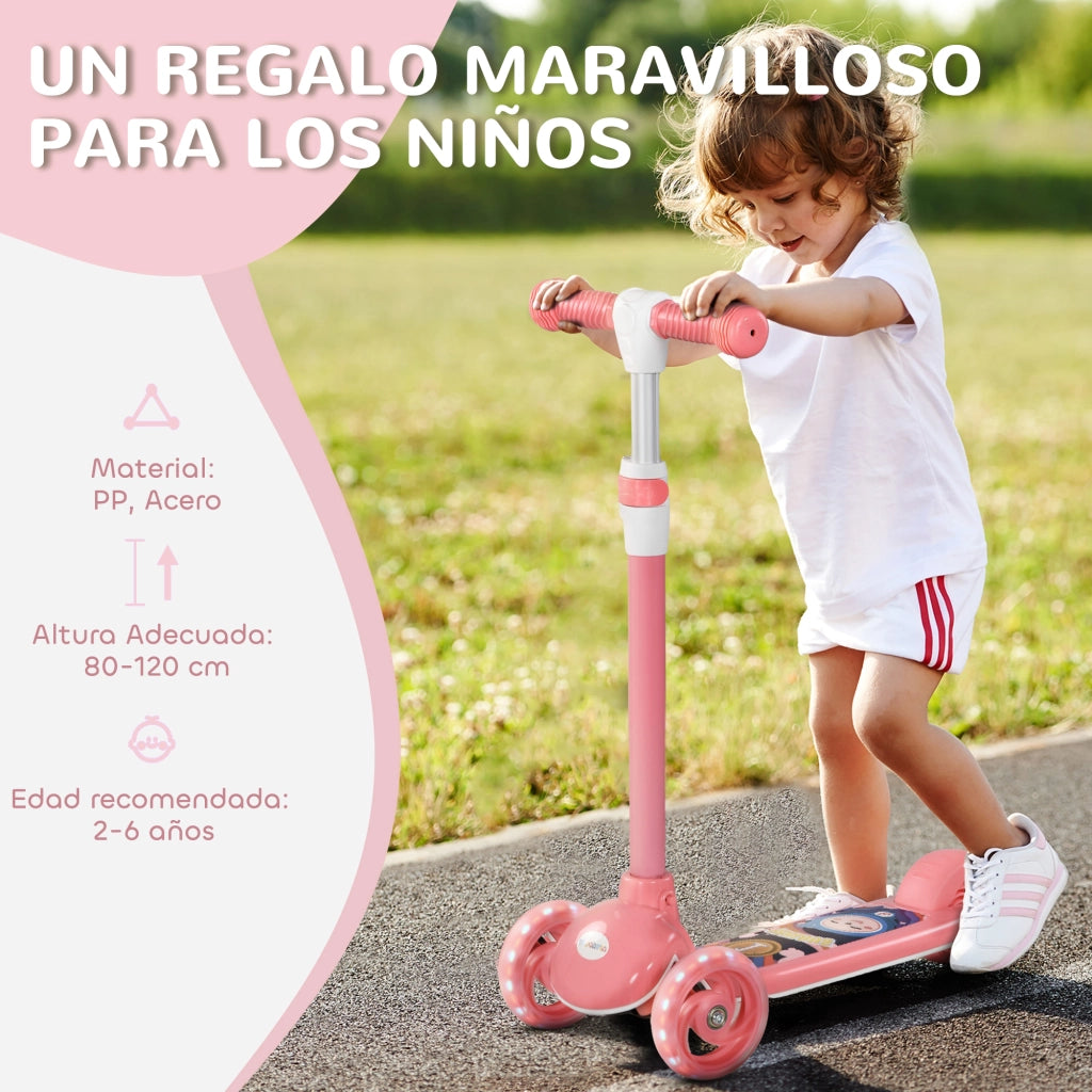 Pattinino Bambini 3 Ruote LED ¨C zephmum ¨C Rosa 52x29x63-76 cm