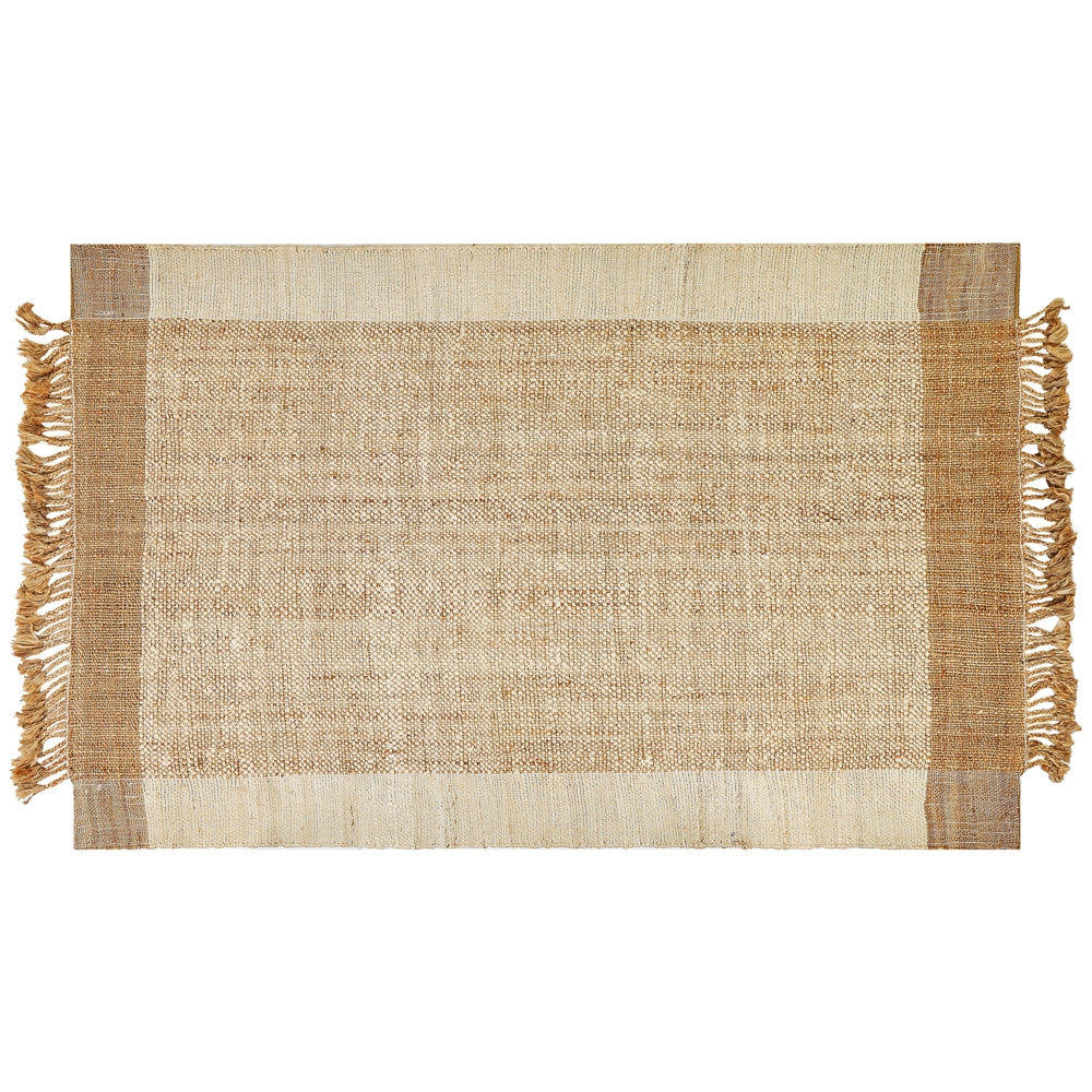Tappeto in juta beige 160 x 230 cm con nappe motivo geometrico intrecciato a mano stile bohémien per soggiorno camera da letto
