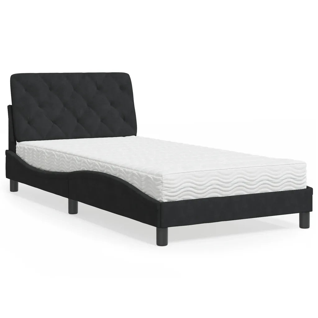 Letto con Materasso-Struttura Letto con Materasso Nero 100x200 cm in Velluto