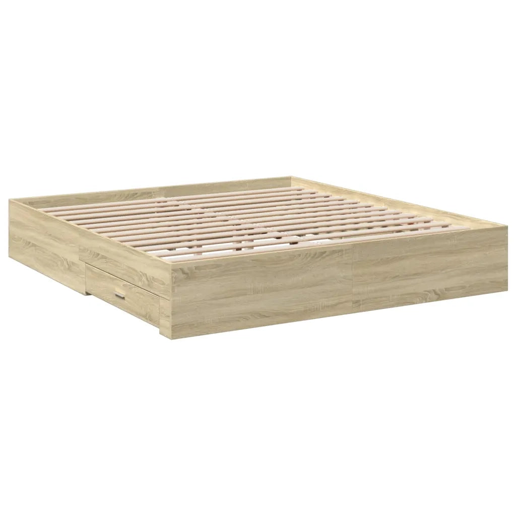Letto matrimoniale | Letto per adulti | Giroletto Cassetti Rovere Sonoma 200x200 cm Legno Multistrato