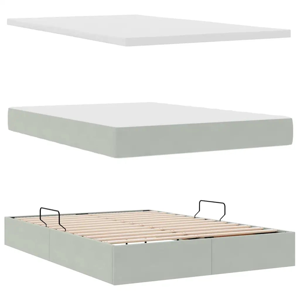 Letto con contenitore e materasso Grigio chiaro 140 x 200 cm