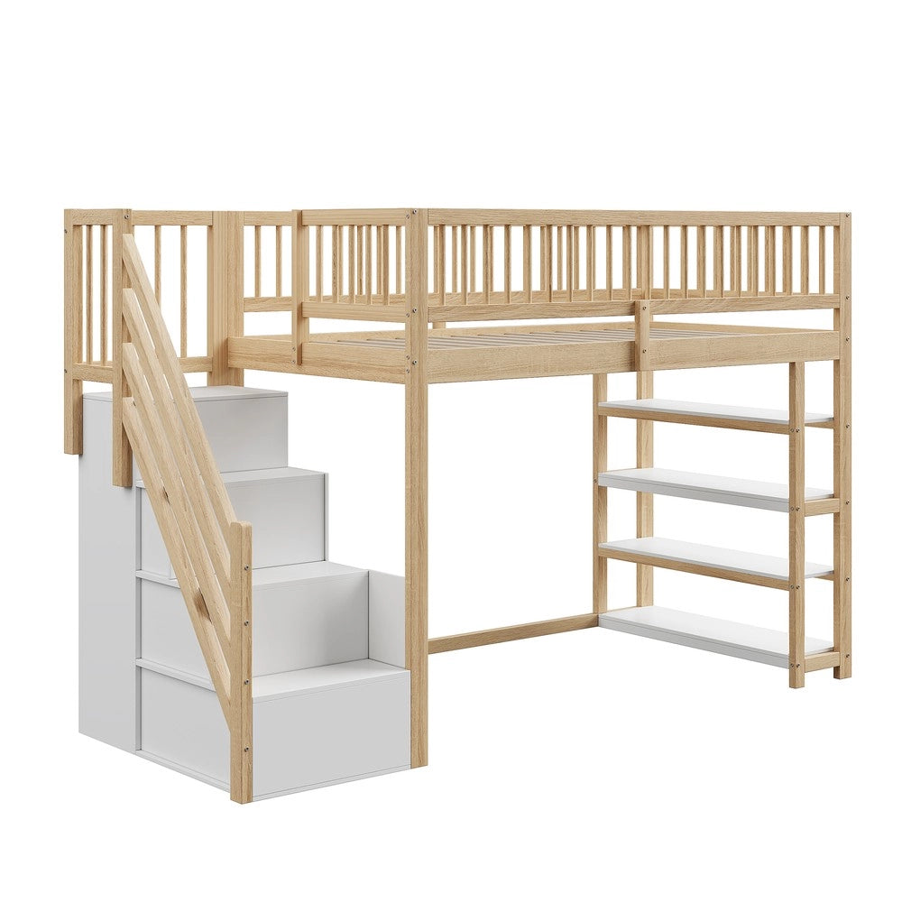 Letto a Soppalco con Armadio e Ripiani ¨C Xylo ¨C Legno Massello 90x200