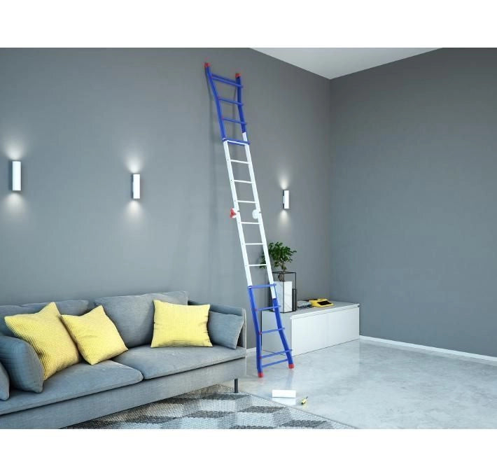 Colombo Scala PRATIC 4+5 In Acciaio Altezza Massima 4,3 M Gradini Zigrinati Piedini Antisdrucciolevoli