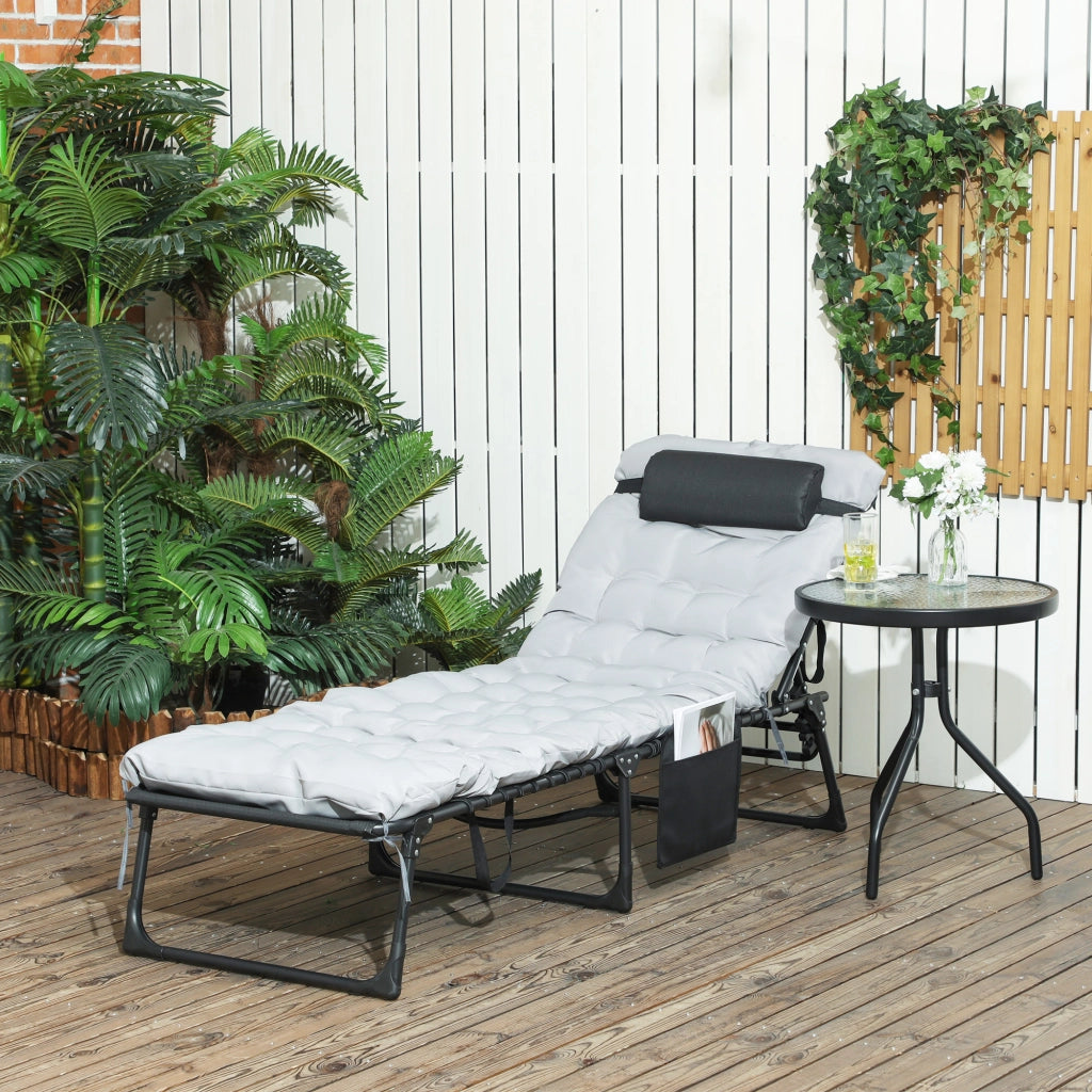 Lettino Pieghevole con Cuscino e Testiera ¨C Zephmum ¨C Grigio Chiaro 58x189x32.5 cm